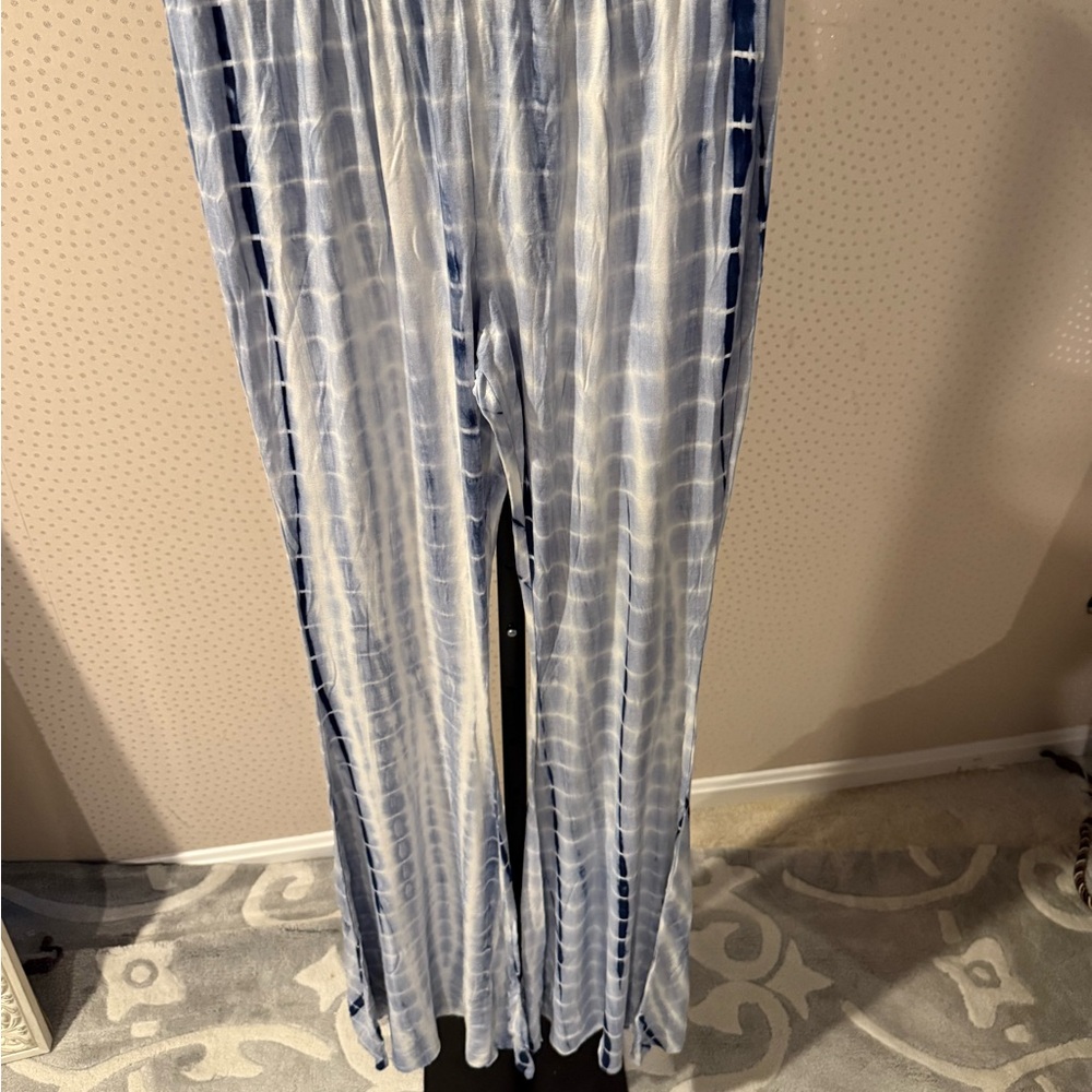 Hayden Blue and White Tie-Dye Flare Pants